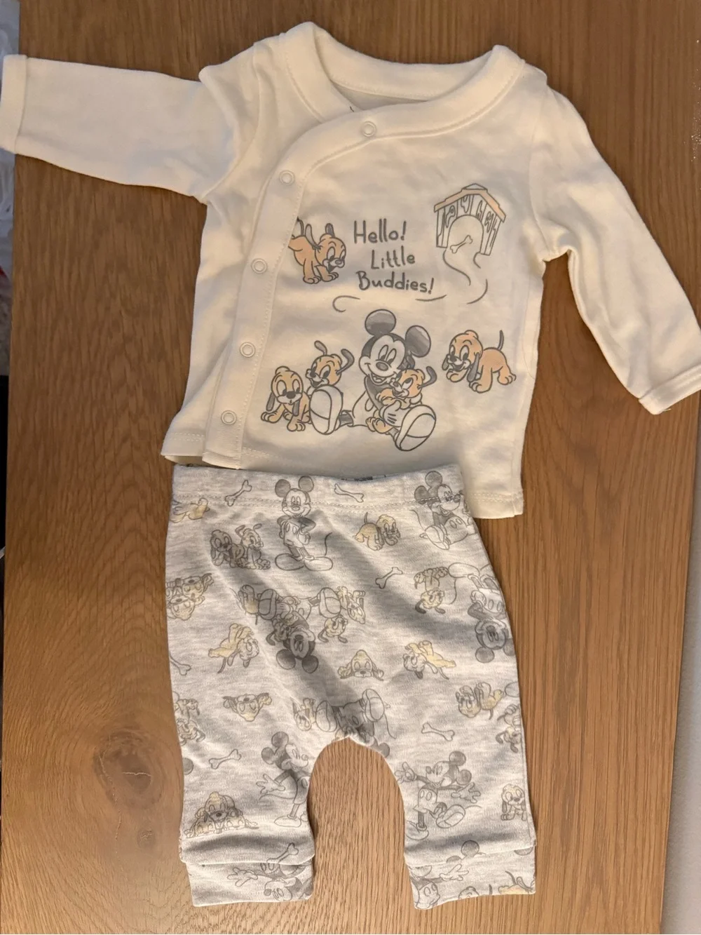 Disney Cream and Light Gray Mickey Mouse Baby Top & Pants Set